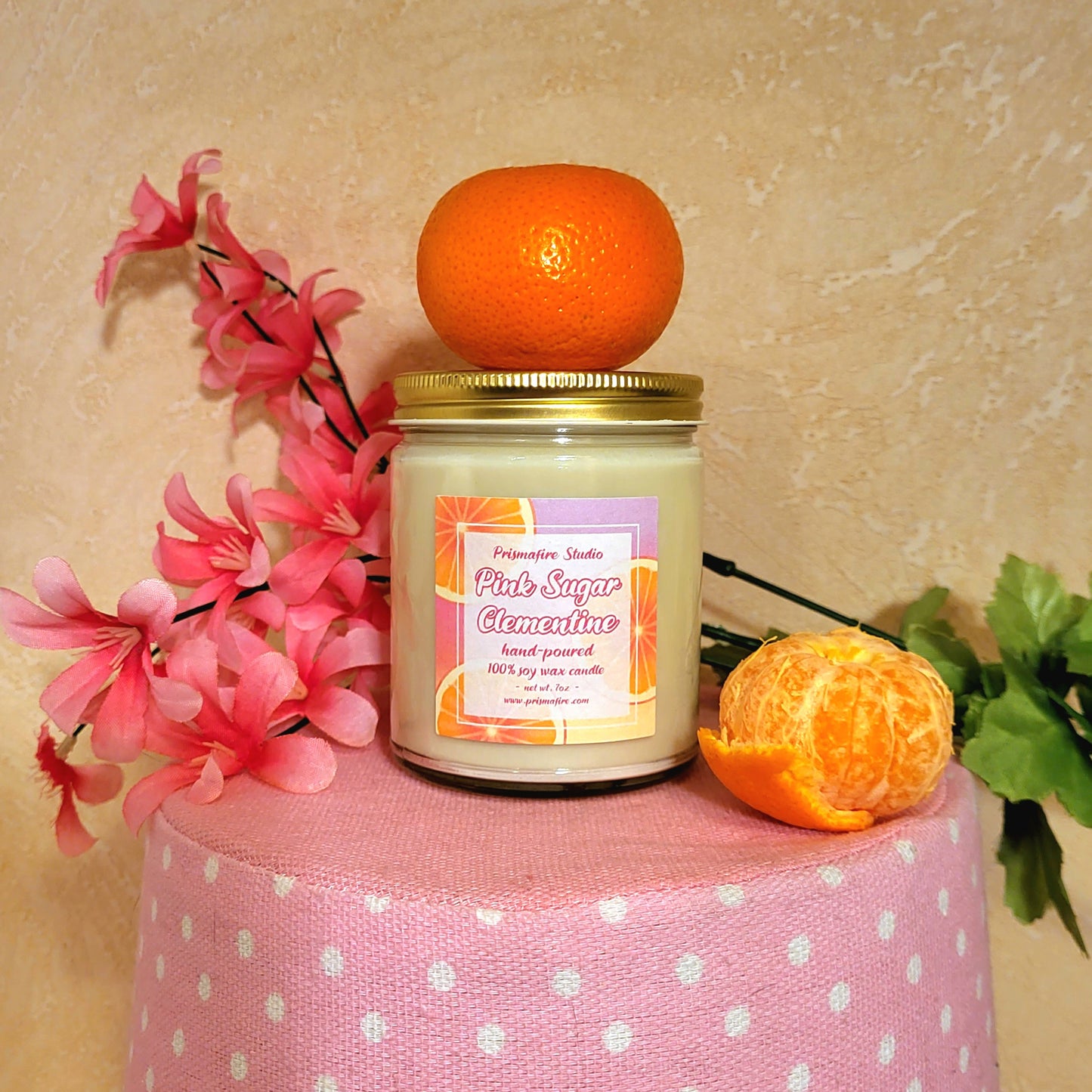 Pink Sugar Clementine Hand-poured Scented Soy Wax Candle 7oz