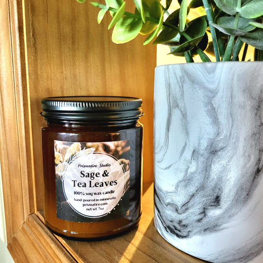 Sage & Tea Leaves Hand-poured Scented Soy Wax Candle 3.5oz & 7oz