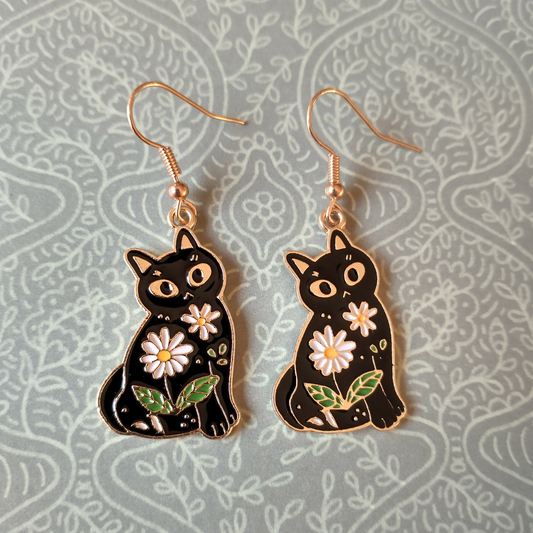 Daisy Cat Enamel Charm Earrings