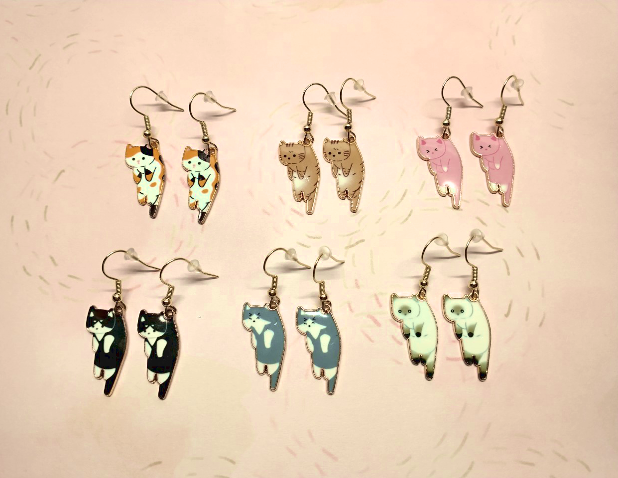 Dangly Kitty Enamel Charm Earrings