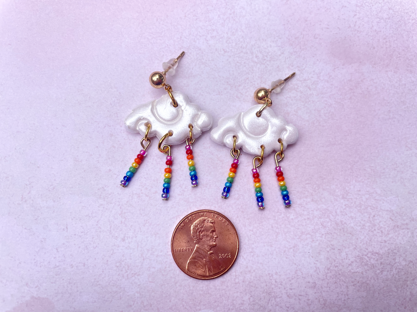 Rainbow Cloud Polymer Clay and Bead Earrings