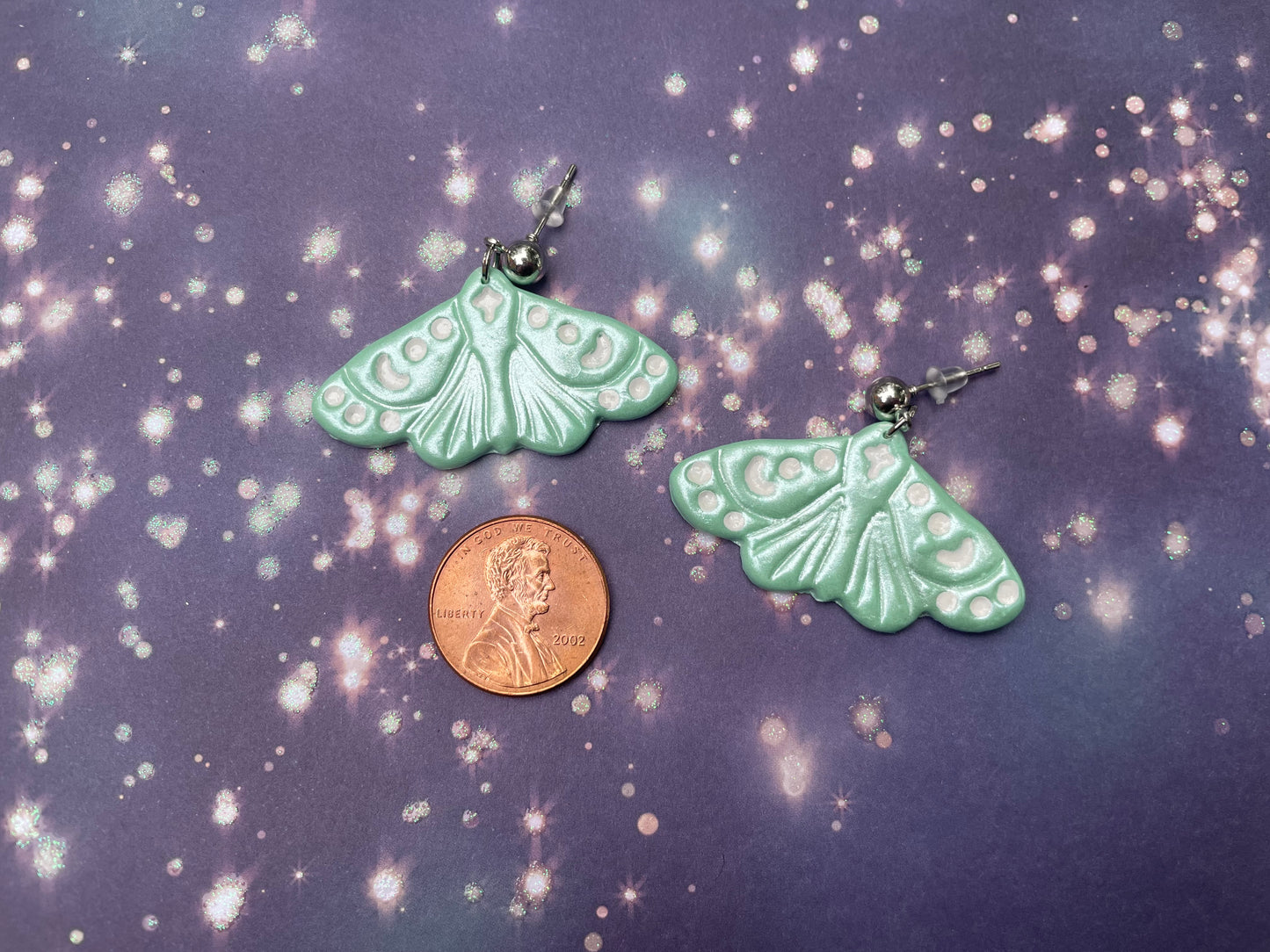 Moon Moth Polymer Clay Earrings