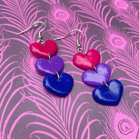 Bi Pride Heart Stack Polymer Clay Earrings