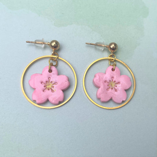 Cherry Blossom Rings Polymer Clay Earrings